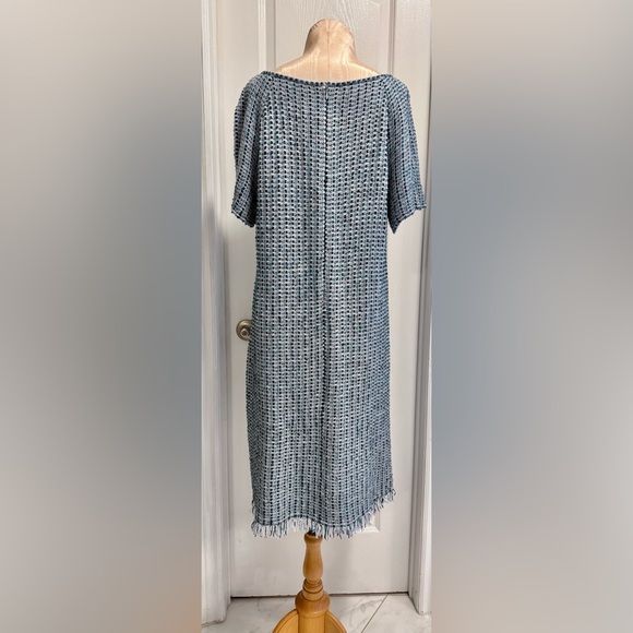 St. John Blue and White Patterned Midi Dress - Picture 10 of 15